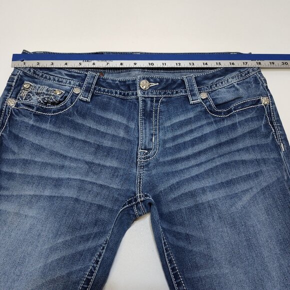 Miss Me Signature Cuffed Skinny Low-Rise Jeans Sz 33 Denim Embroidered JP7680CK2 - Picture 9 of 9